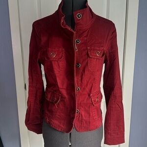 Tria jacket Red Distressed military style zipper & snaps size Small Deep Red